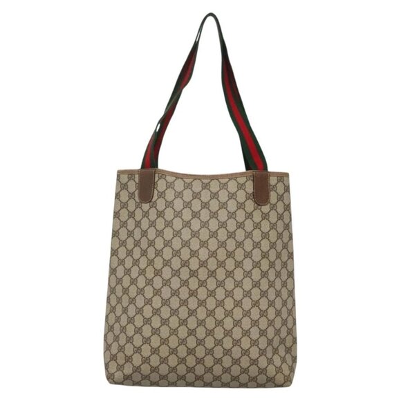 GUCCI GG Supreme Web Sherry Line Tote Bag PVC Beige Gold 39 02 0031 Auth ep9436 - Picture 2 of 16